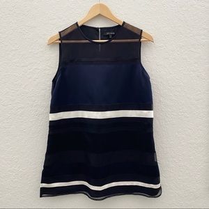 St John Silk Sleeveless Tunic Blue Black Cream Top